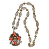 Neiger Brothers red coral glass and brass filigree lavaliere necklace 