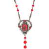 Vintage Art Deco red glass and silver metal flapper length lavaliere necklace