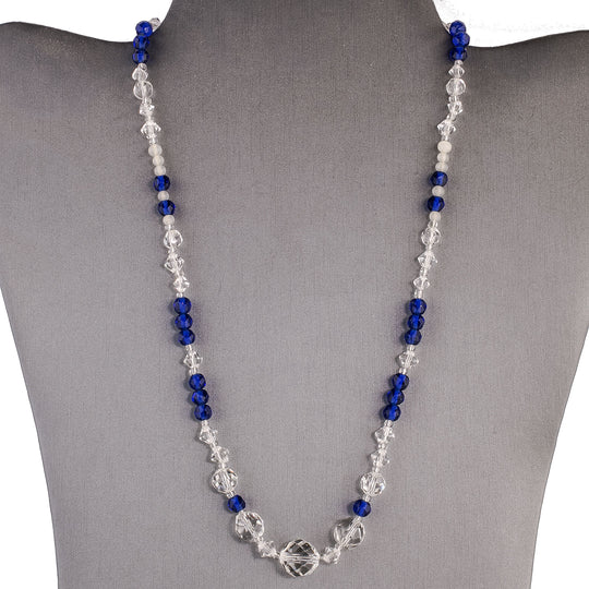 Vintage dark blue and sparkling cut crystal glass necklace. nlbg2164