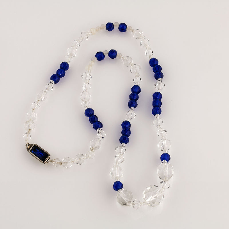 Vintage dark blue and sparkling cut crystal glass necklace