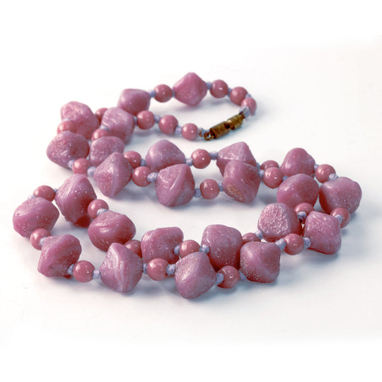 Lilac Pressed Glass Bead Necklace. 1920s-1930s Czechoslovakia. 23 inches. j-nlbg2191