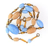 Vintage Czech pressed glass bead necklace in blue and pale yellow graduated ovals beads. 1920s-30s