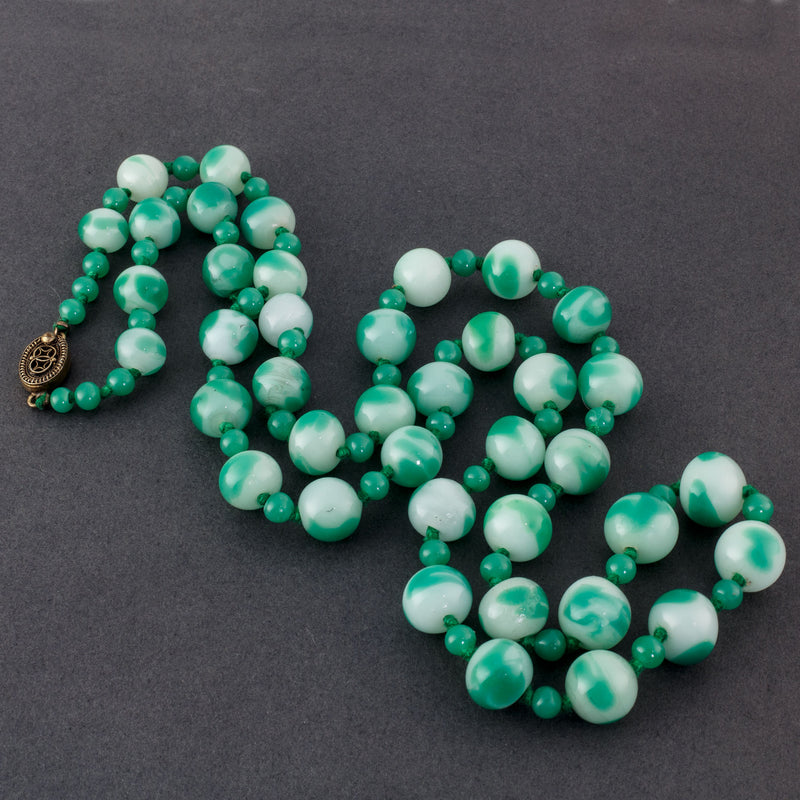 Onyx And Agate Beads Necklace, Dark Green