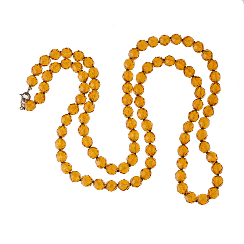Vintage Czech faceted amber glass bead necklace 34 inches