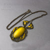 Edwardian era filigree, enamel & satin glass pendant necklace.