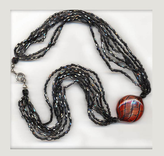 Murano hollow blown art bead necklace. nlbg962