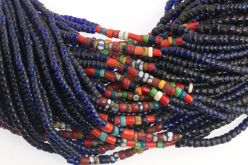 Rare old Naga tribal cobalt blue glass bead necklace