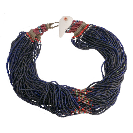 Rare old Naga tribal necklace, cobalt blue glass beads. j-nlet817cs