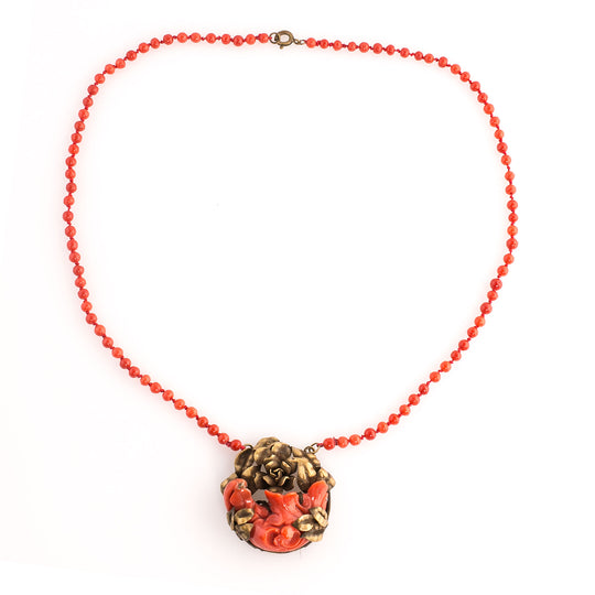 Red Mediterranean Coral Necklace, Antique Victorian / Edwardian. 19.5 inches. j-nlja842