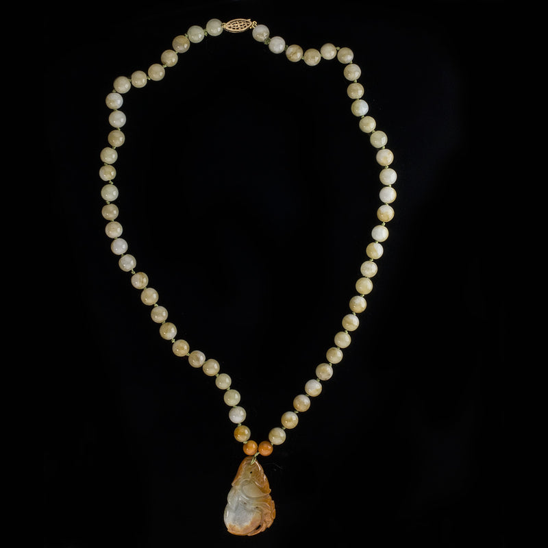 Vintage estate Burmese natural jadeite pendant and bead necklace in an array of earth tones