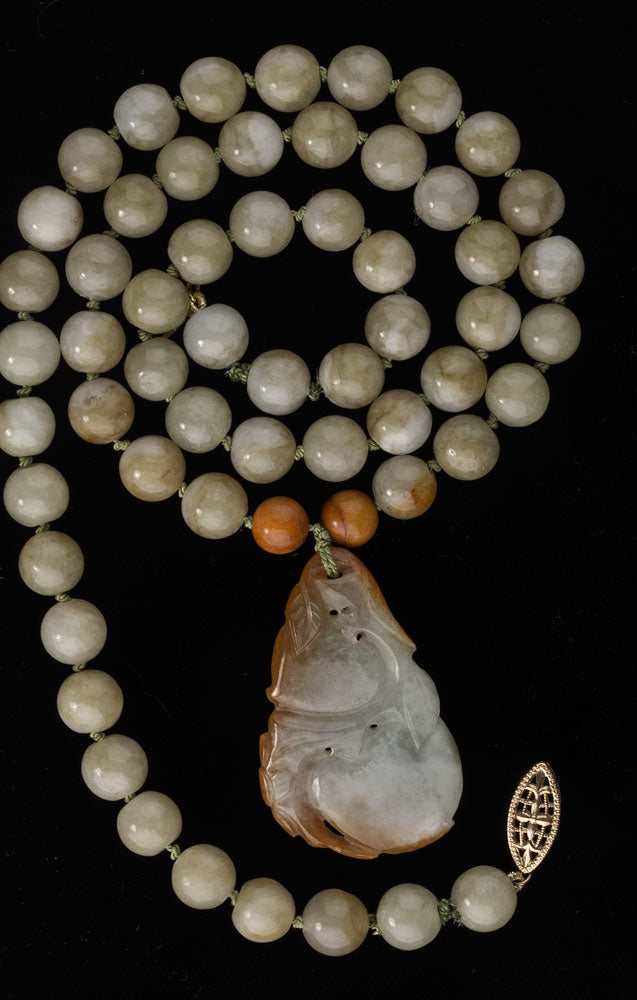 Vintage estate Burmese natural jadeite pendant and bead necklace in an array of earth tones
