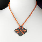 Mediterranean salmon coral bead necklace with antique coin silver coral pendant, 18 inches