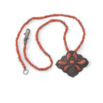 Mediterranean salmon coral bead necklace with antique coin silver coral pendant, 18 inches