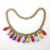 Vintage multi-colored glass and brass bead  fringe bookchain necklace