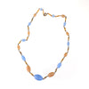 Vintage Czech pressed glass bead necklace in blue and pale yellow graduated ovals beads. 1920s-30s