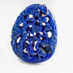 Natural lapis deep carved and pierced pendant. Storks and fawn. Unusual intense color