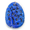 Natural lapis deep carved and pierced pendant. Storks and fawn. Unusual intense color