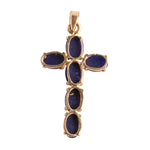 Lapis Lazuli and 14k yellow gold cross pendant. Midcentury.