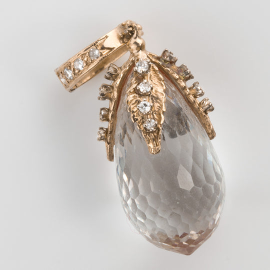 Natural colorless topaz diamond briolette pendant in 14k yellow gold. pdgm117