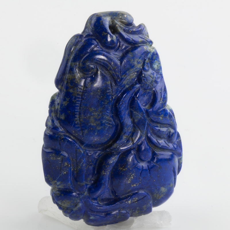 Antique carved lapis lazuli pendant-pumpkins and foliage.
