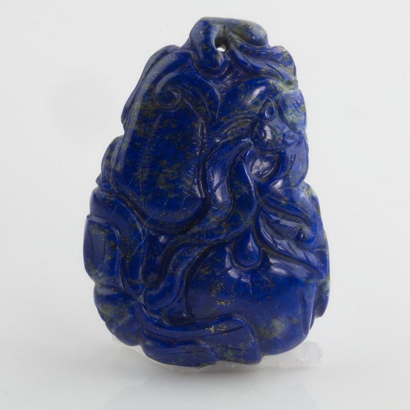Antique carved lapis lazuli pendant-pumpkins and foliage.