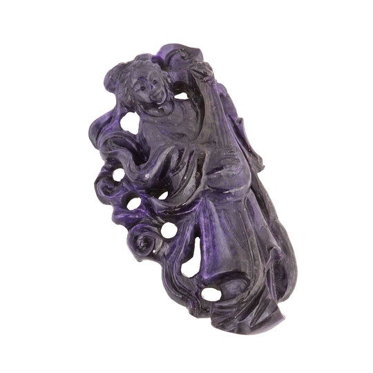 Vintage rare  fine quality Sugalite carved Quan Yin 3 dimentional figural pendant. pdgm125