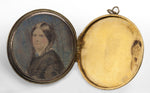 Antique Georgian opal diamond and 18k yellow and white gold mourning locket with watercolor portrait circa 1820-1830.