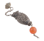 Antique Chinese Qing Dynasty silver repoussé chatelaine figural needle case.