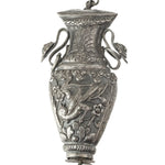 Antique Chinese Qing Dynasty silver repoussé chatelaine figural needle case.