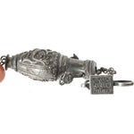 Antique Chinese Qing Dynasty silver repoussé chatelaine figural needle case.