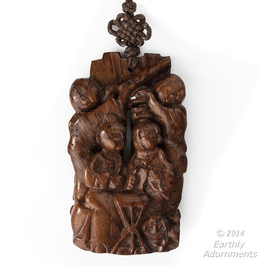 Vintage Chinese fine burlwood carved amulet depicting group of musicians. pdwo100
