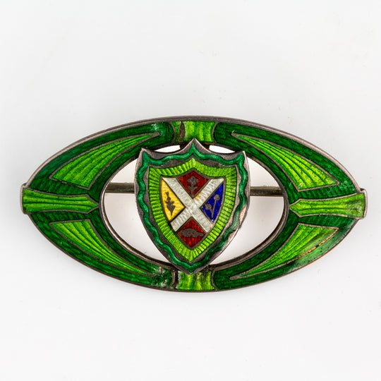 Edwardian champlevé sterling silver brooch. pned484