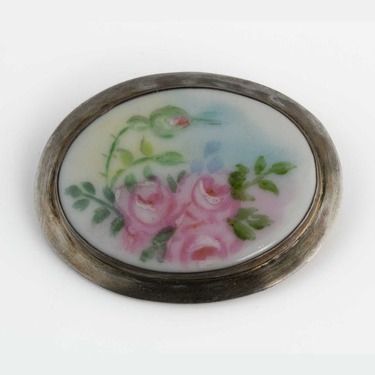 Edwardian Hand-Painted Porcelain Pin. j-pned67