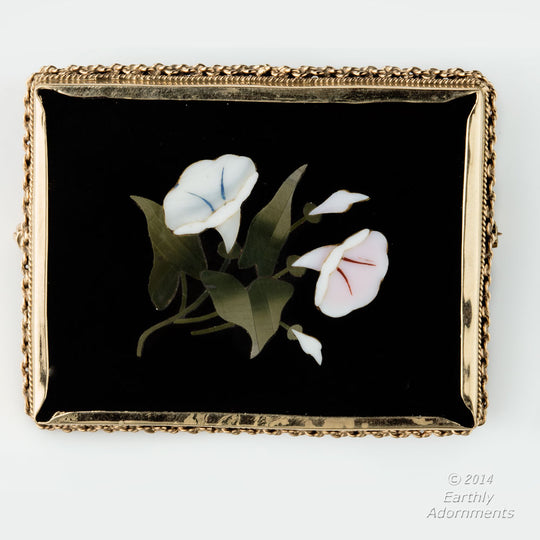 Victorian Pietra Dura large brooch/pendant set in 14k yellow gold. pnfn107(e)