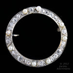Platinum pearl and diamond art deco pin with approximately 3/4 ct of diamonds 1-1/4 inches