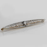 Art Deco 14k white and yellow gold bar pin with diamond.