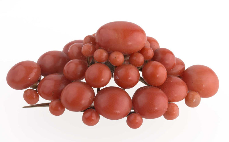 Antique Victorian 10k gold salmon coral 5 tier domed cluster brooch.