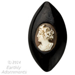 Victorian Whitby jet & shell cameo brooch