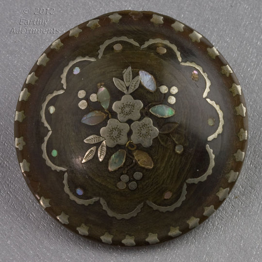 pnvc1052-Victorian tortoise shell piqué inlaid brooch