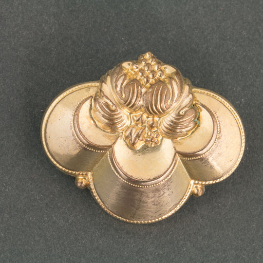 Antique 19th century Austro-Hungarian hollow gilt brass Biedermeier brooch.