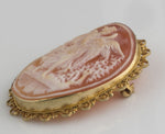 Vintage Leda and the Swan 14k gold shell cameo brooch or pendant