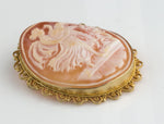 Vintage Leda and the Swan 14k gold shell cameo brooch or pendant