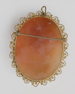Vintage Leda and the Swan 14k gold shell cameo brooch or pendant