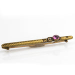 Victorian gold filled bar pin with hammered textured surface with rose cut diamond and amethyst stone