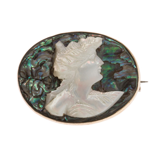 Victorian Cameo Pin, Mother of Pearl, Abalone. Oval,1.2 x 1 inches. j-pnvc1083