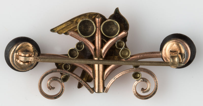 Victorian rolled rose gold overlay mourning pin with vulcanite