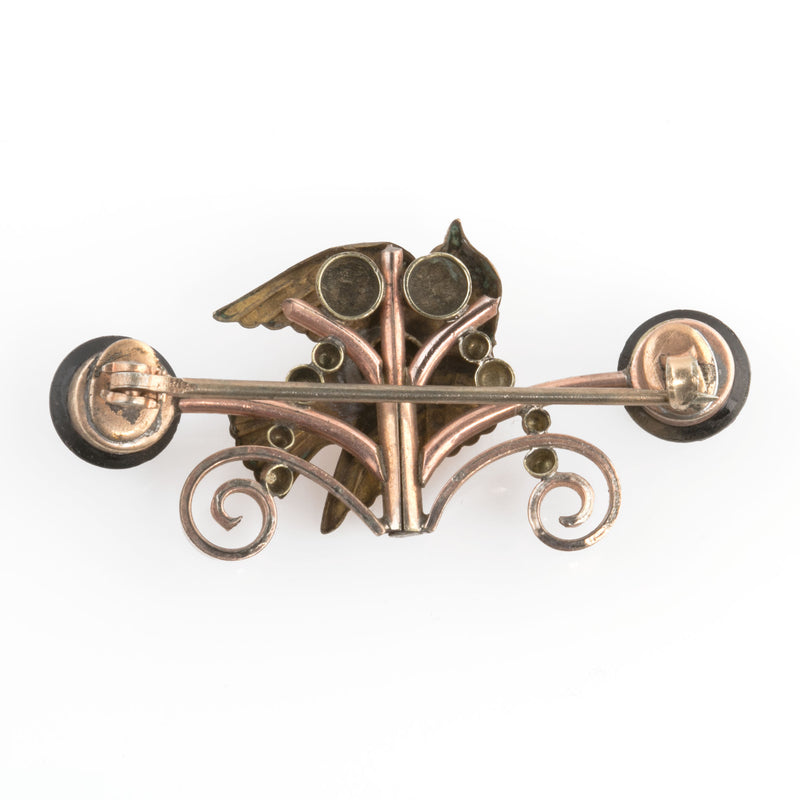 Victorian rolled rose gold overlay mourning pin with vulcanite