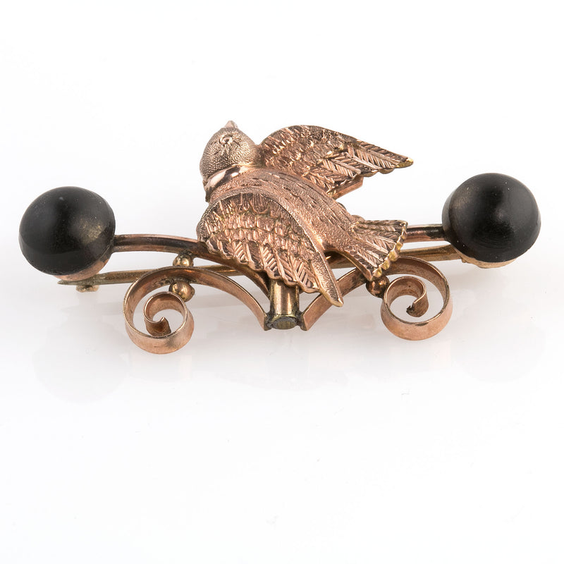 Victorian rolled rose gold overlay mourning pin with vulcanite