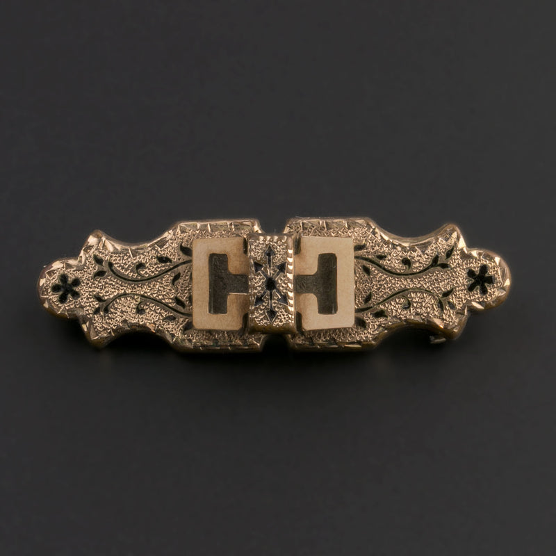 Victorian gold filled taille d'epargne bar pin