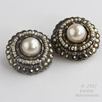 Vintage Silver metal brooch glass pearls and marcasites